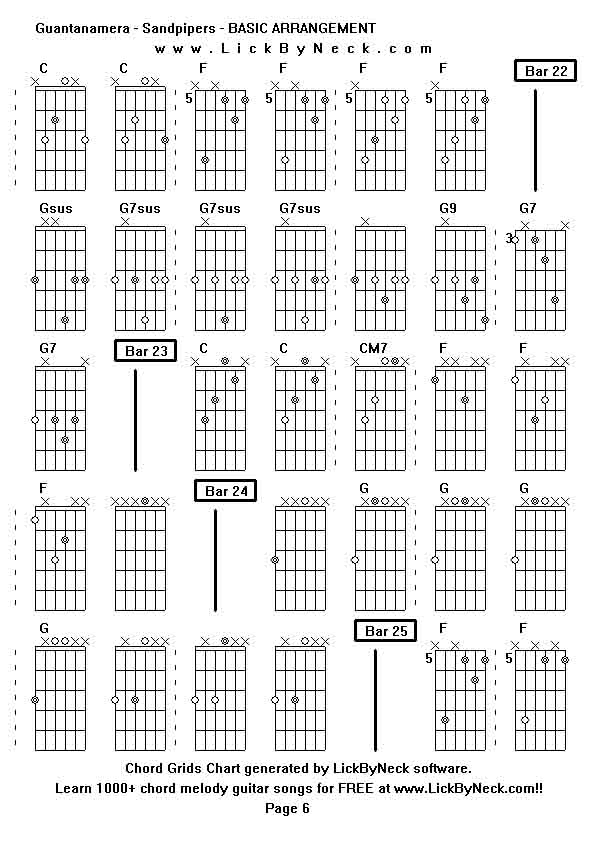 Chord Grids Chart of chord melody fingerstyle guitar song-Guantanamera - Sandpipers - BASIC ARRANGEMENT,generated by LickByNeck software.